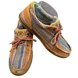 Twisted X Hooey Multi-Color Canvas Chevron Pattern Moc Toe Loper Womens Size 7.5